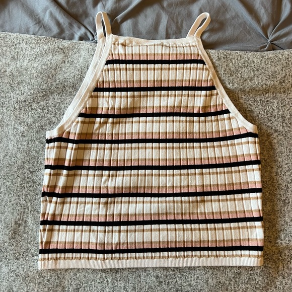 H&M M Divided Pink White Black Gold Vintage 70’s Style Striped Halter Tank Top - Picture 3 of 4
